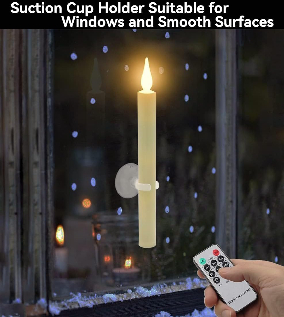 Flameless Window Candles with Timer Remote (9 Pack) | Flickering Window Candles with Suction Cup and Magnetic Base