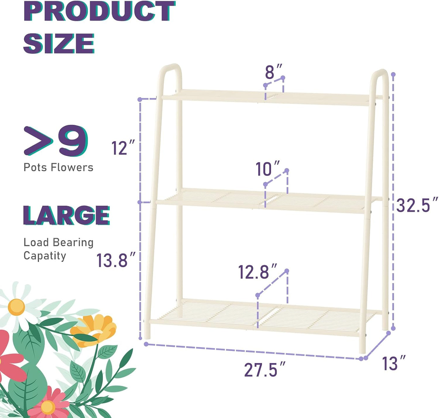 3-Tier Corner Plant Stand, Metal Black Flower Pot Rack, Indoor Outdoor Heavy Duty Shelf (Cream, 3 Tier)