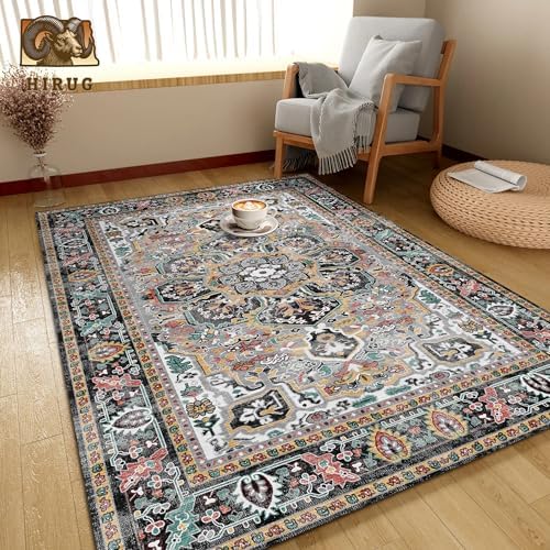 Washable Area Rug 8' x 10' Vintage Traditional Persian Mat - Foldable Distressed Non-Slip Machine Washable Carpet for