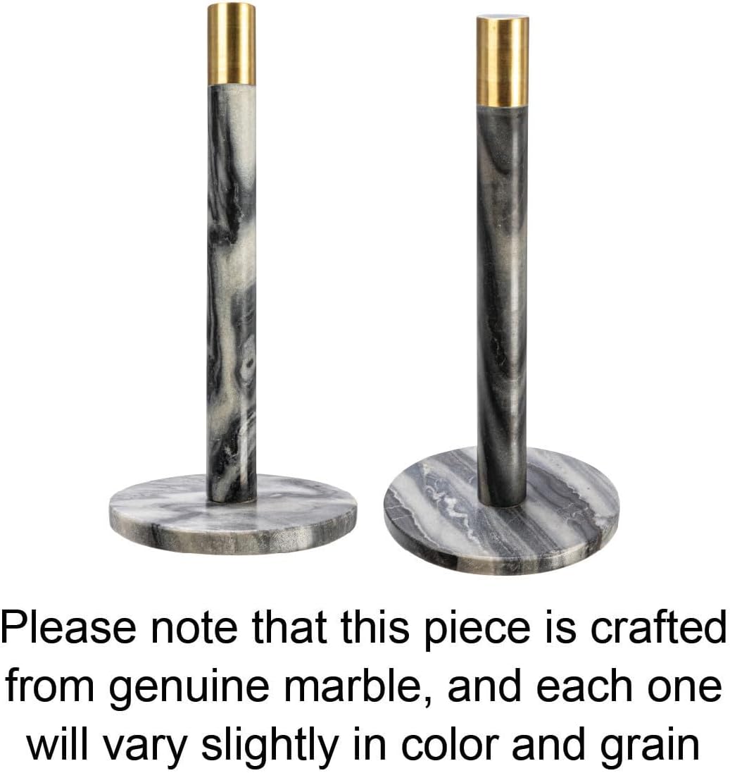 Modern Marble Paper Towel Holder with Brass Detail, Grey