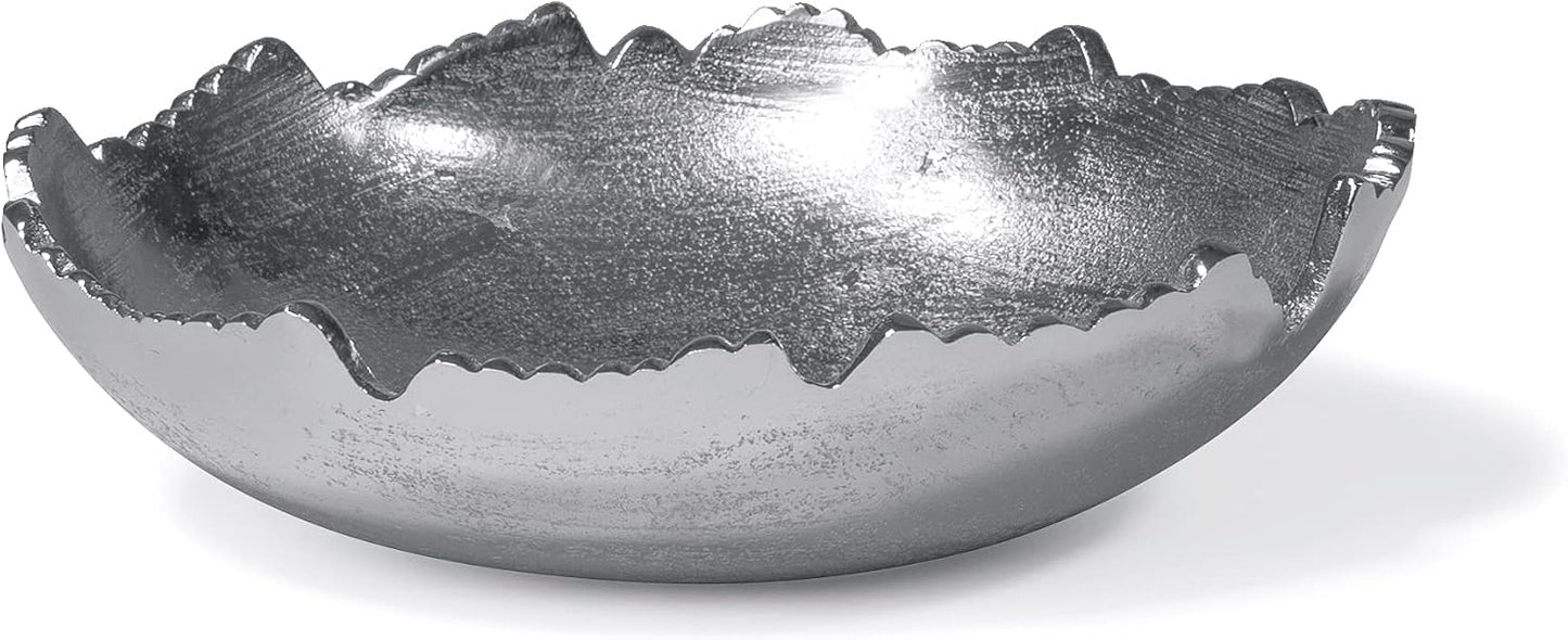 8.75" Moon Decorative Metal Torn Hammered Asymmetrical Centerpiece Bowl / Silver