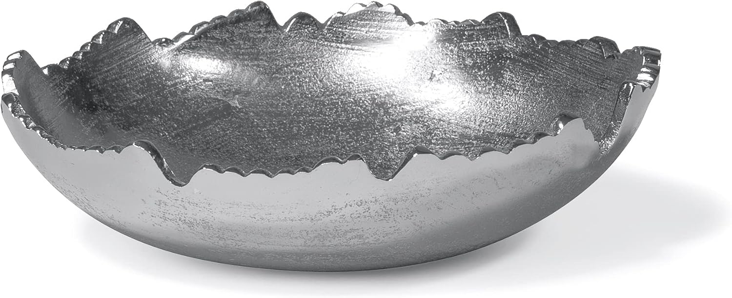 8.75" Moon Decorative Metal Torn Hammered Asymmetrical Centerpiece Bowl / Silver