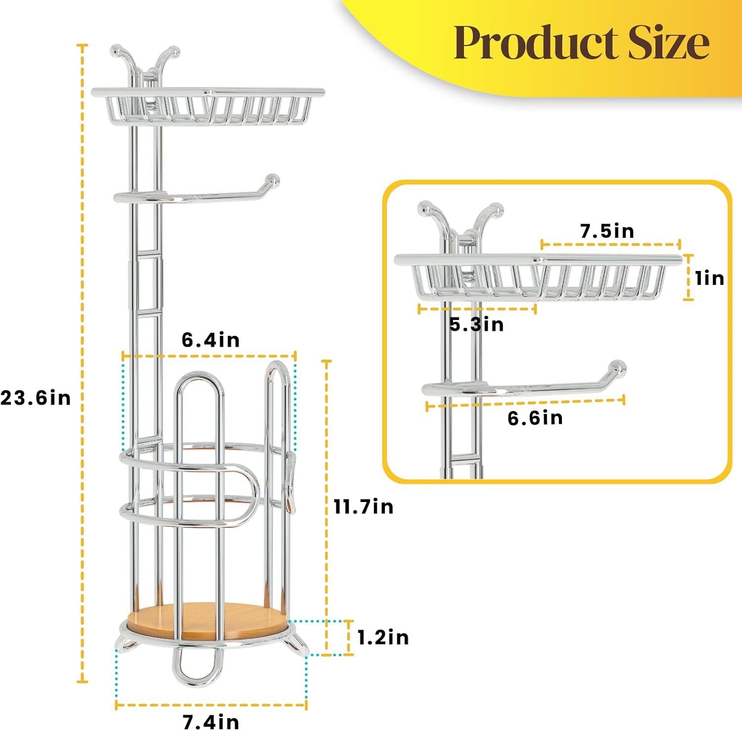 Toilet Paper Holder Stand, Free Standing Tissue Roll Storage Rack with Shelf for Bathroom, Chrome