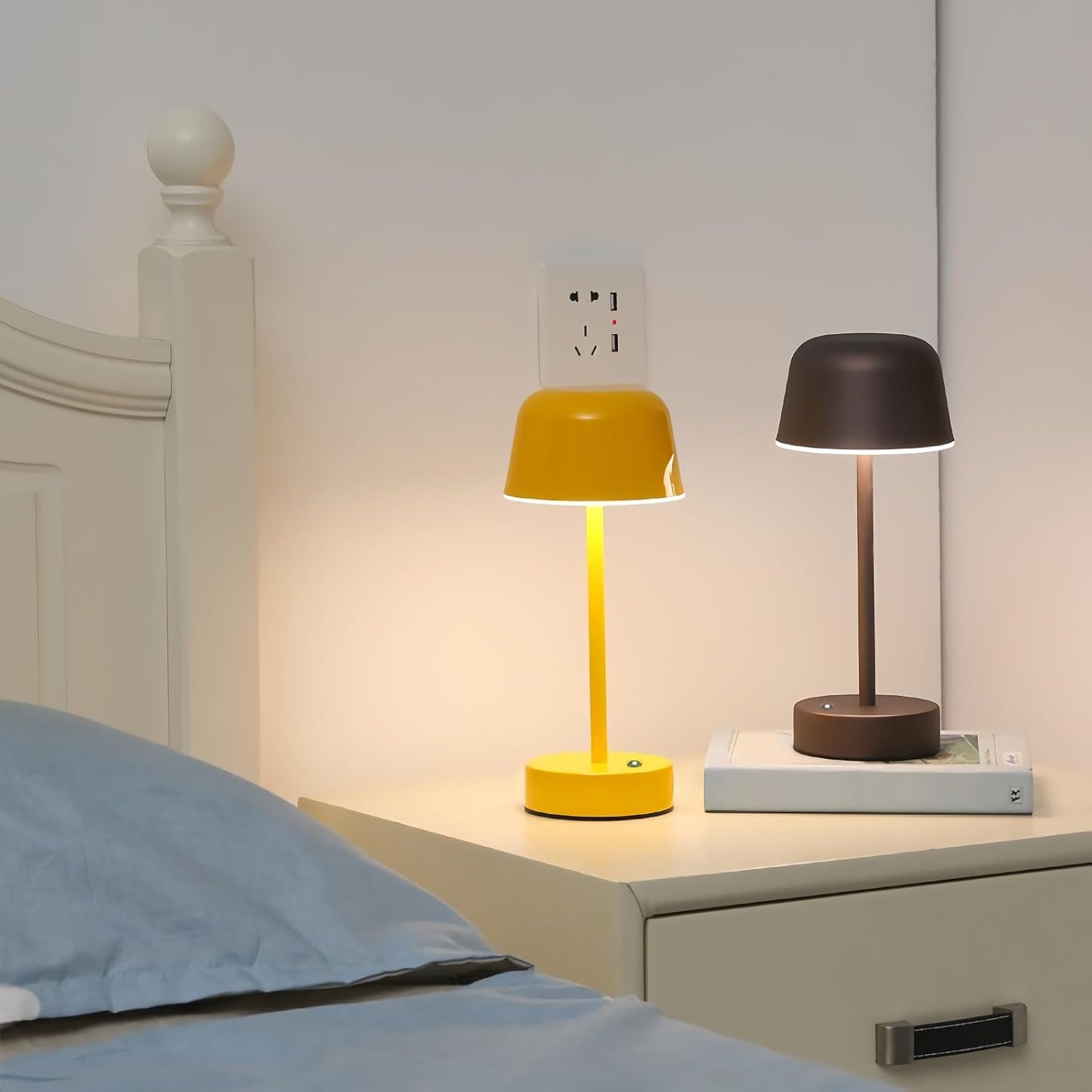 Rechargeable Table Lamp, Yellow Mushroom Table Lamp with USB Port, Battery Operated Touch Small Lamp for Nightstand