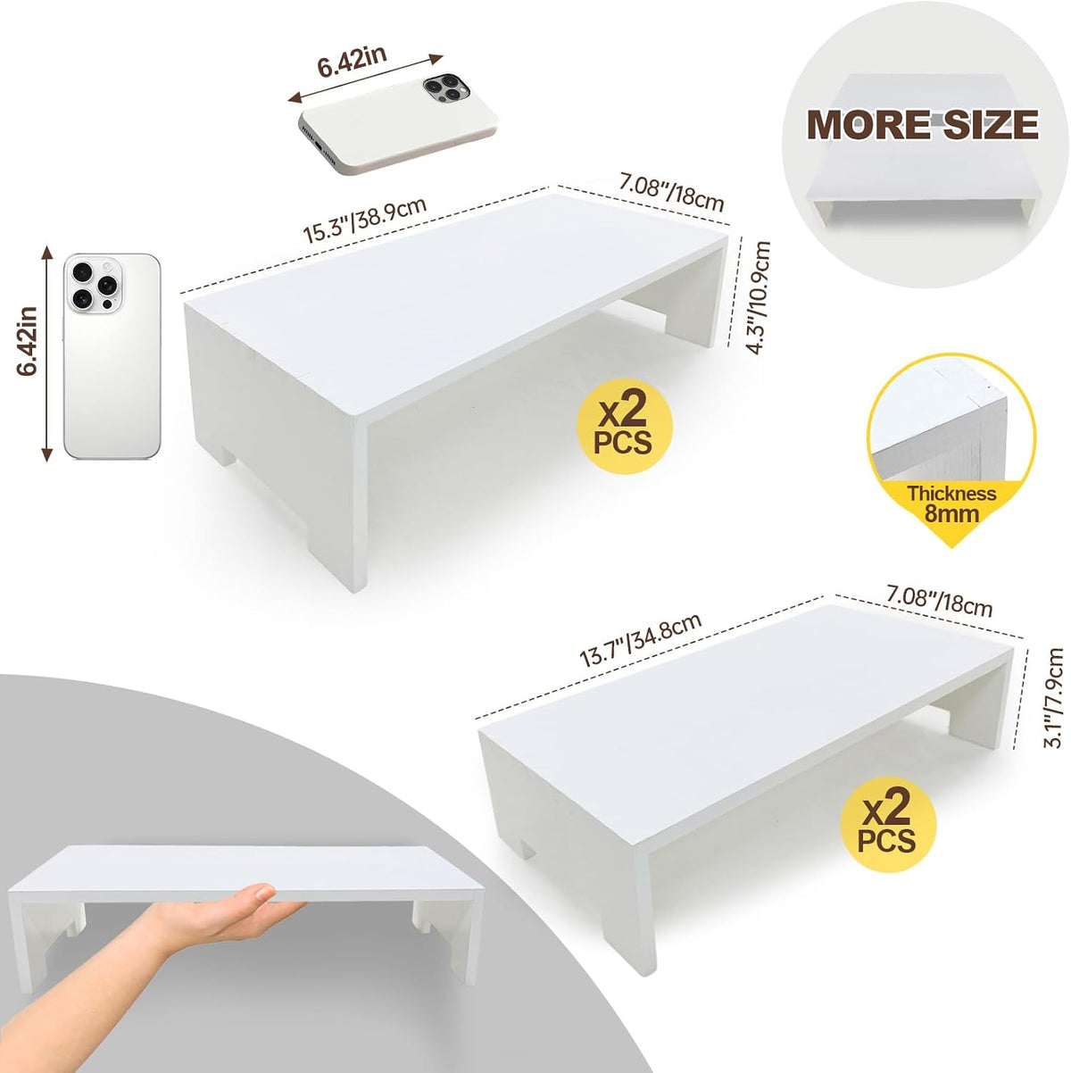 Yikaroeli 2 Set Large White Display Riser Wooden Risers Wood Cupcake Stand Display Stands 2 Tiered 4 Pcs Rectangular