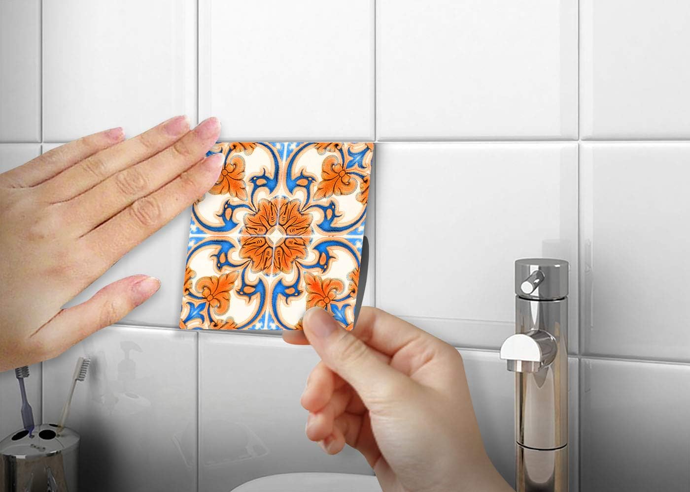 Backsplash Peel and Stick Tile Stickers 24 PC Set Authentic Tile Decals / 4 x 4 / Vintage Orange H7