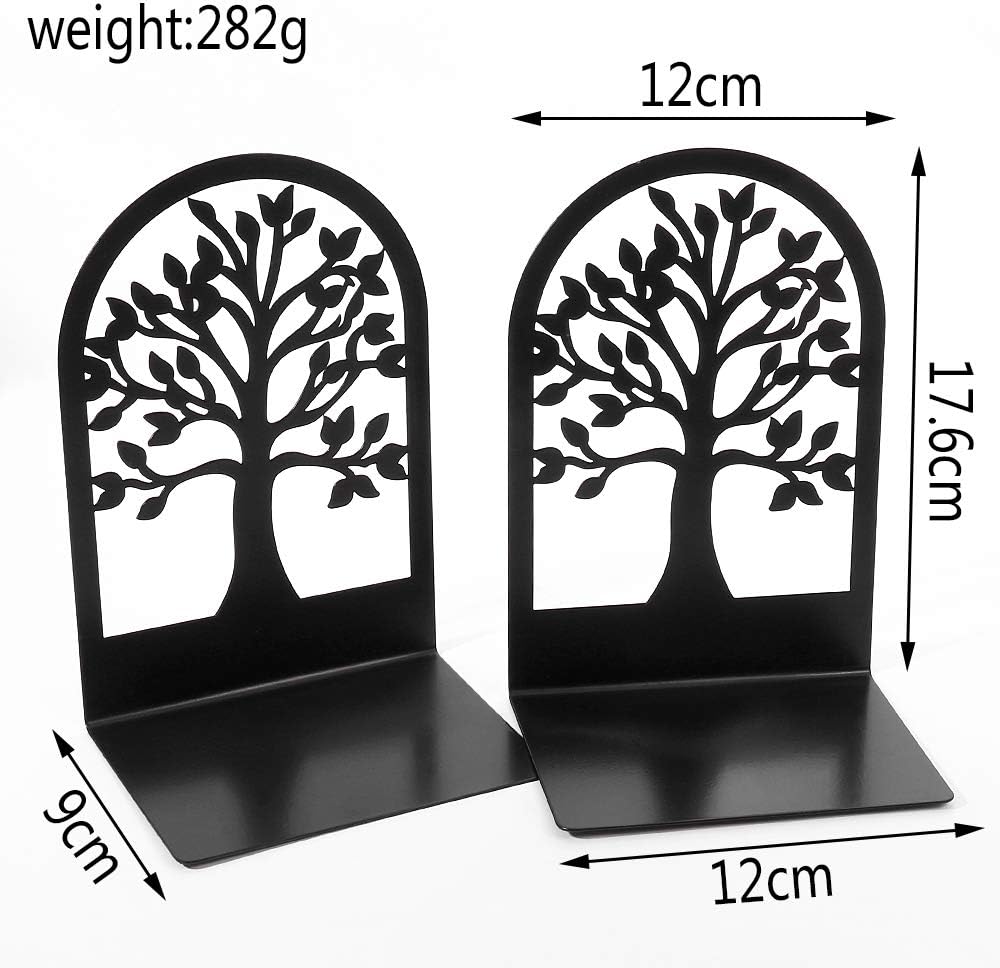 Tree of Life Metal Book Ends / 3 Pairs/ Style B / Black / Set of 6