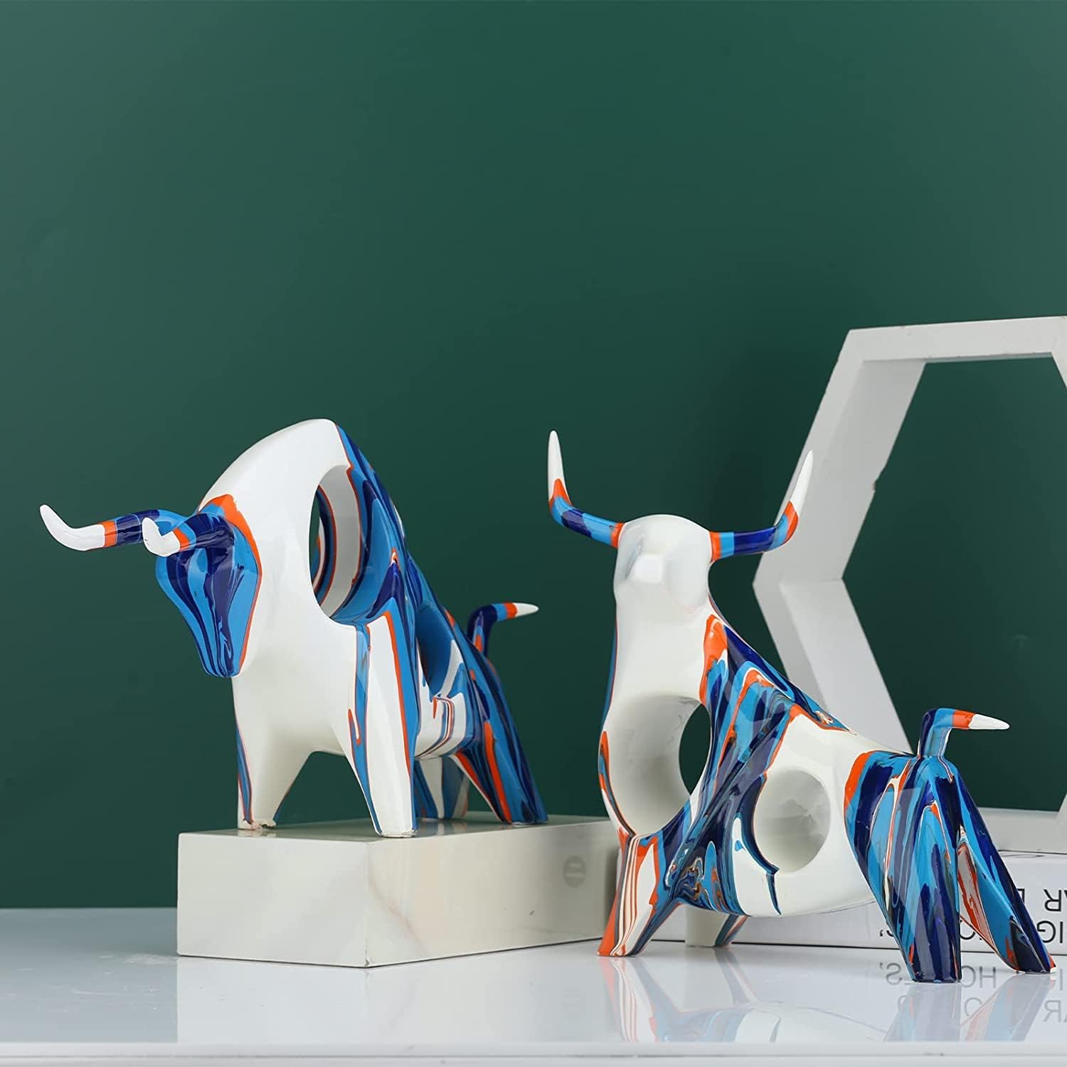 Resin Painted Bull Statue / Blue B