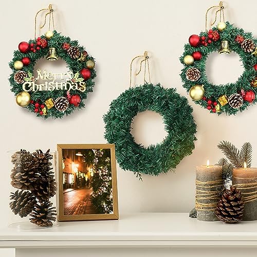 8 Pcs Christmas DIY Green Artificial Wreaths Bulk, 14 Inch, Classic