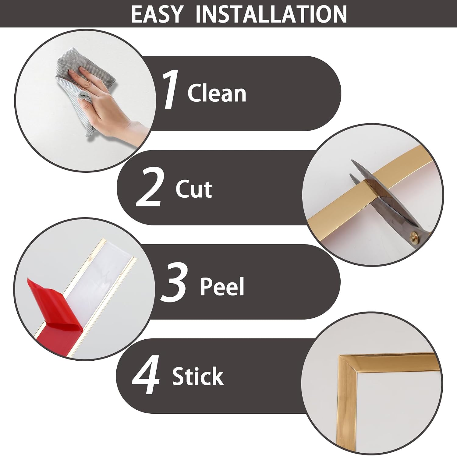 Peel and Stick Finish Molding Trim / 16.4ft x 0.8in / Brushed Gold
