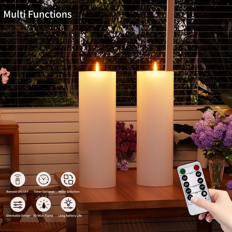12" x 4" Large Outdoor Candle with Remote Timer Waterproof White 1 Pack | Battery Operated Flameless Pillar Candle
