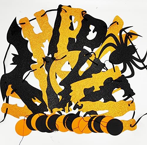 Glitter Happy Halloween Banner and Circle Dots Garland Party Decorations