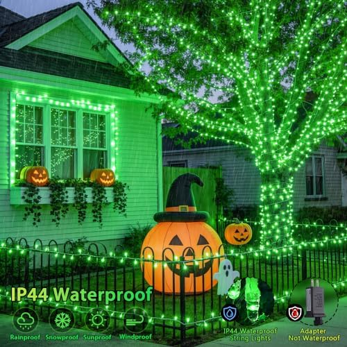 JMEXSUSS 132ft 400 LED Green Halloween Lights Indoor Outdoor Plug in 8Modes