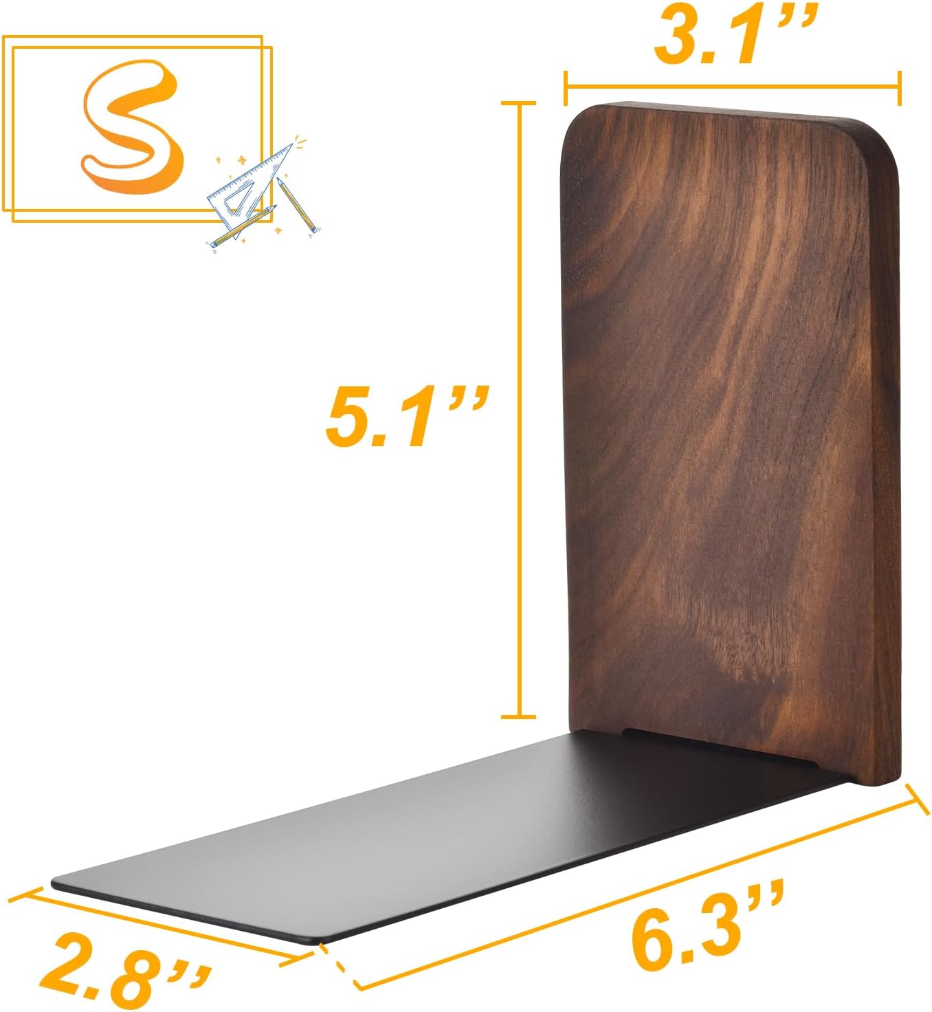 Wooden Bookends / Book Ends / Black Walnut / Small-1 Pair