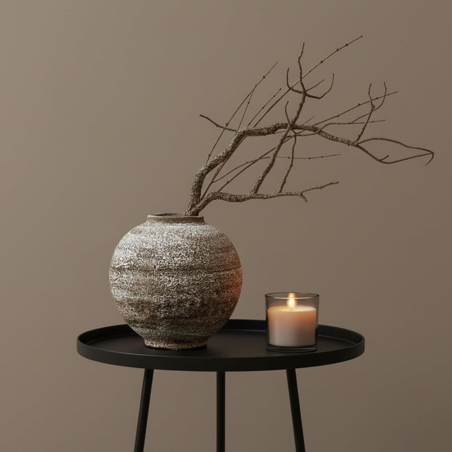 Boho Vase / Ceramic Farmhouse Vase Rustic Decor / 5.5 Inch Retro Brown