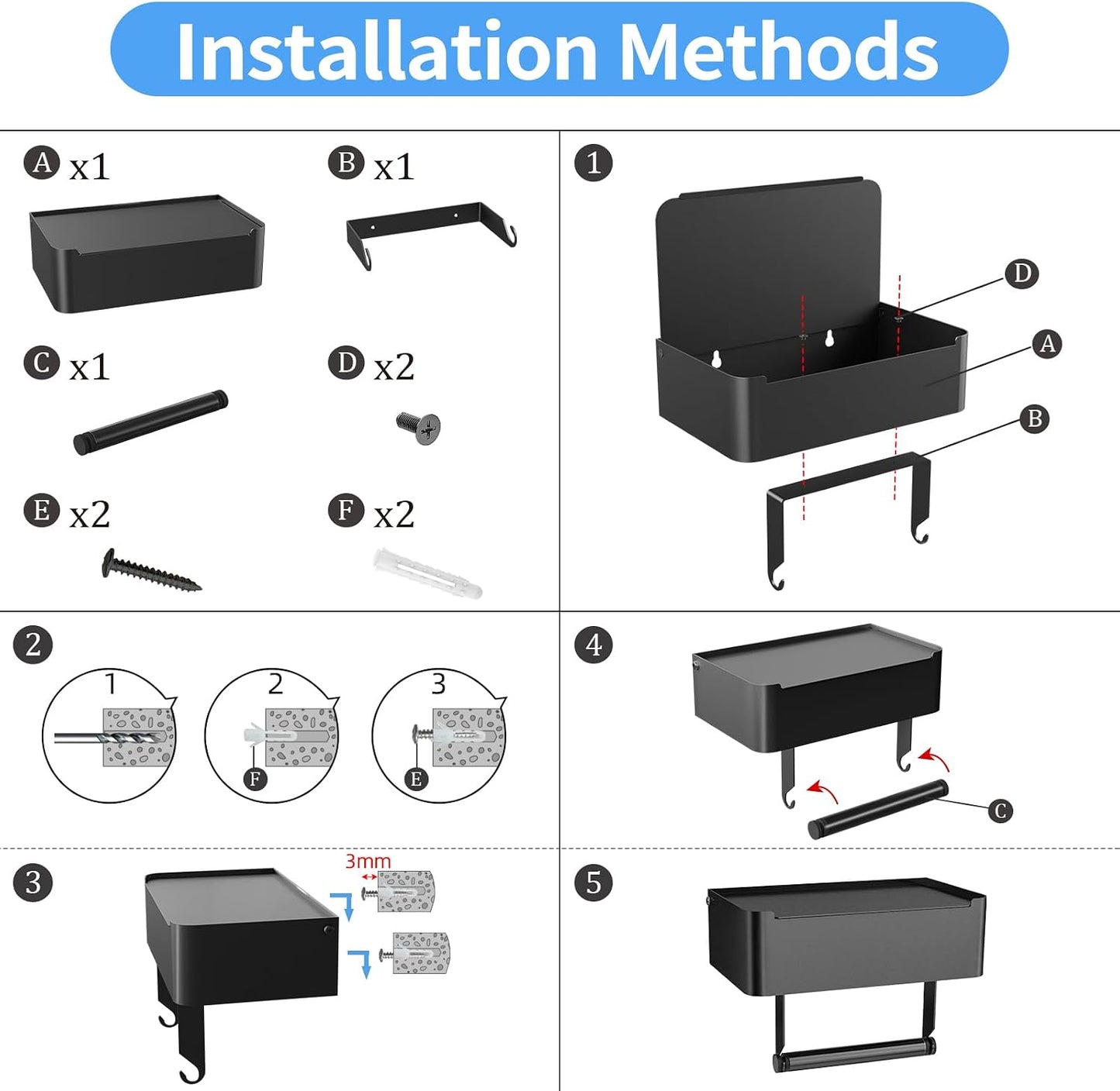 JUYSON Toilet Paper Holder with Shelf, Flushable Wipes Dispenser Fits for Bathroom Wipe Storage, Keep Your Wipes Hidden