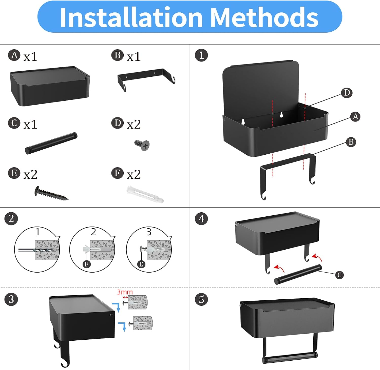 JUYSON Toilet Paper Holder with Shelf, Flushable Wipes Dispenser Fits for Bathroom Wipe Storage, Keep Your Wipes Hidden