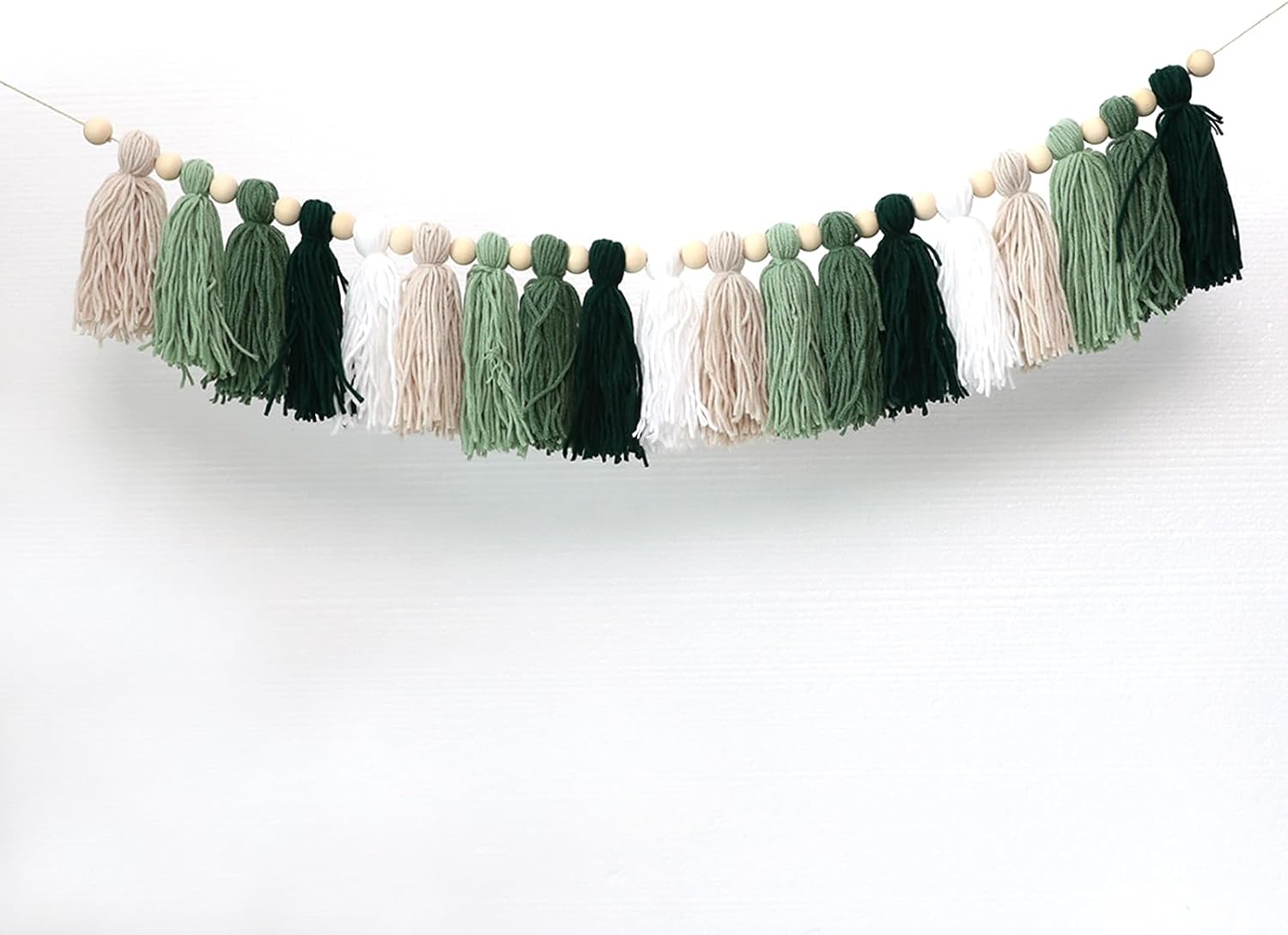 Green Tassel Wood Bead Garland Wall Hanging In Home Decor For Nursery Kids Bedroom / Green Banner