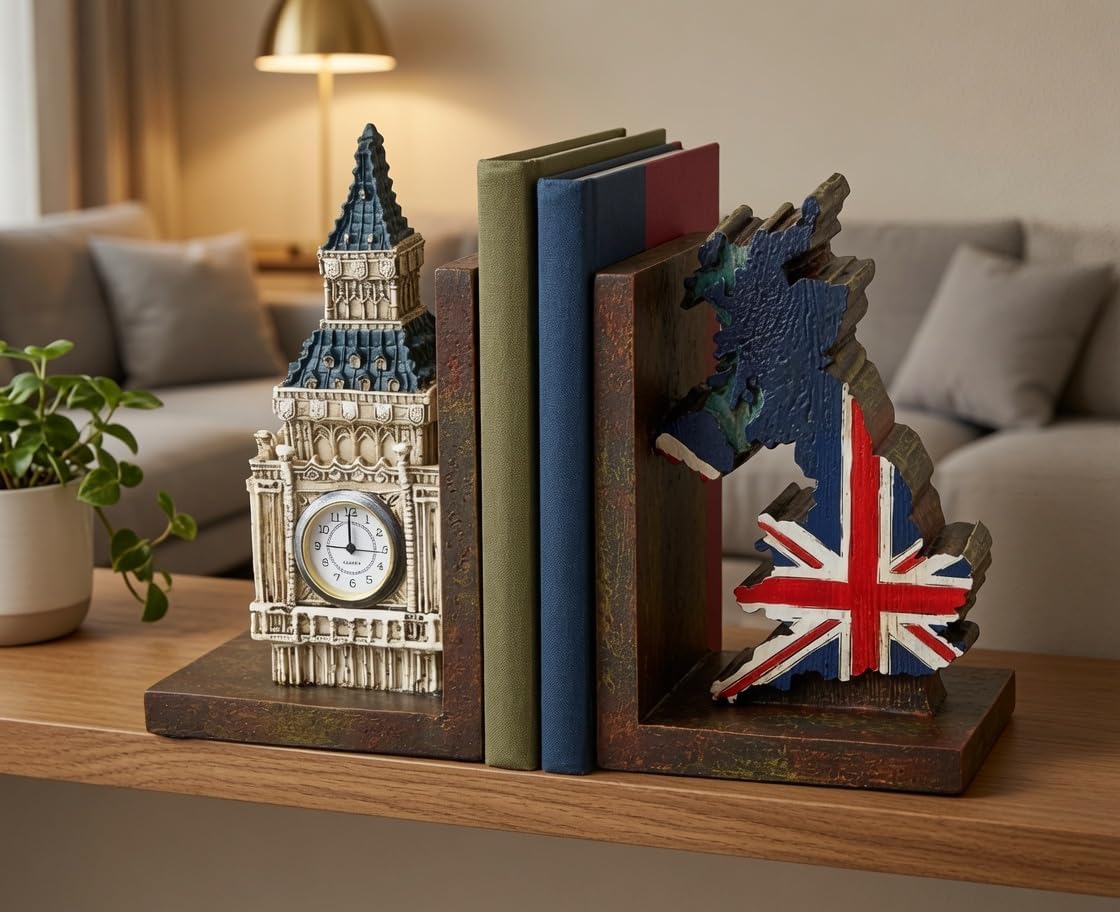 Big Ben Bookends / London Clock Tower UK Flag Decorative Book Ends
