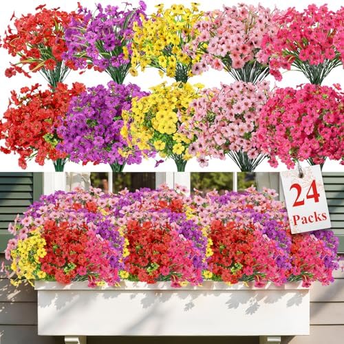 Alupssuc 24 Bundles Artificial Daisy Flowers UV Resistant for Outdoor Decor