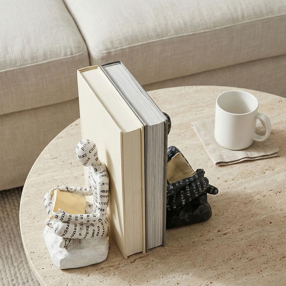 Modern Abstract Thinker Book Ends / Black White / Set of 2