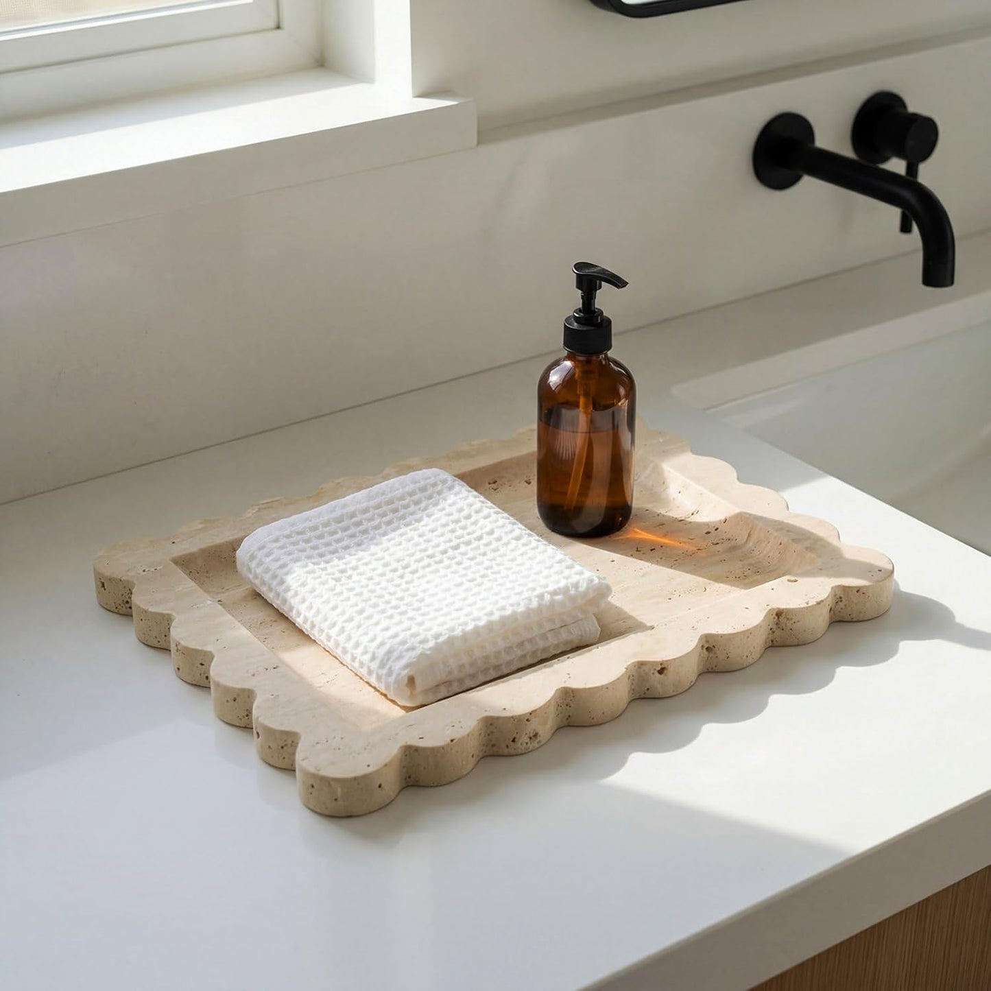 Travertine Tray / Rectangle Vanity Tray / Beige / 11 x 8