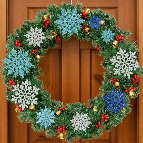 36pcs Blue Silver Christmas Snowflake Ornaments, Plastic Glitter Hanging Snow Flakes for Christmas Tree Decorations Winter Wonderland Frozen Birthday Party Home Decor Craft Snowflakes