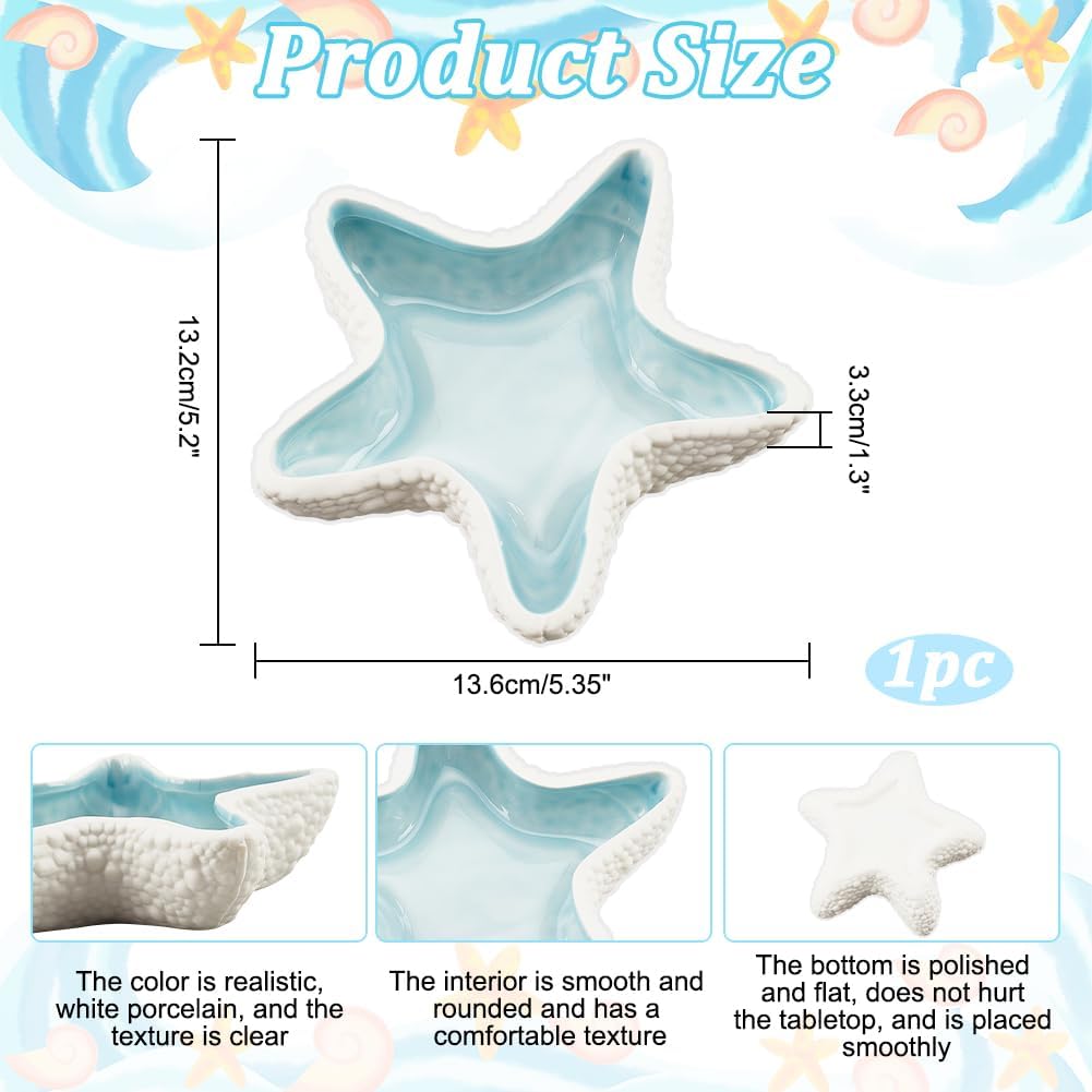Starfish Shape Ceramic Jewelry Tray / Blue&white-starfish