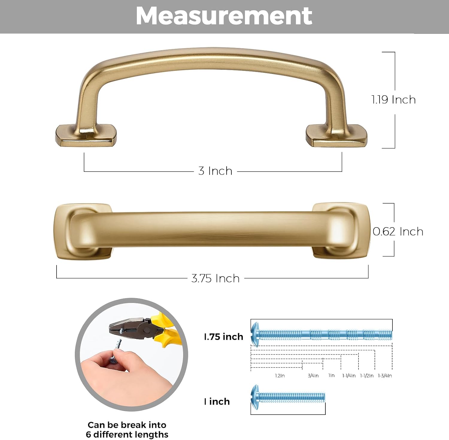 Cabinet Handles Arch Cabinet Pulls / 3" Hole Center / Champagne Bronze / 3 Inch / Set of 3