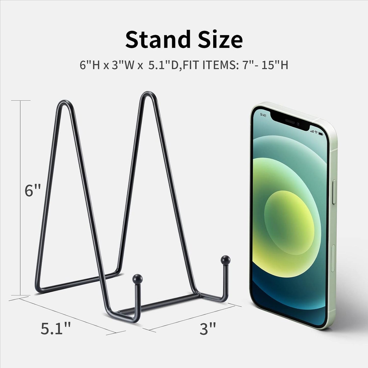 Black Metal Frame Easel Holder Stand / Black-6in / 6 Inch / Set of 5