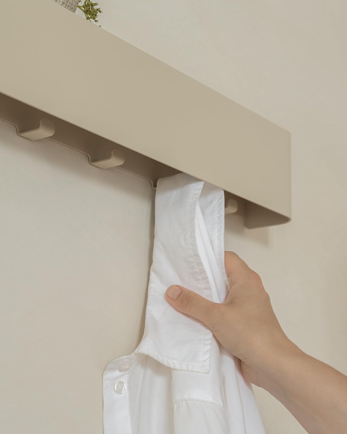 Kazai. Coat Rack Wall Mount with Shelf 'Tone' | Modern Design Coat Hanger with Hidden Hooks and Storage | Hat Rack with