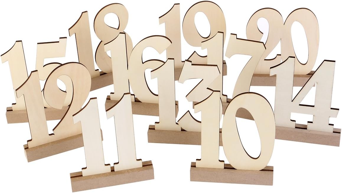 ROSENICE 20pcs 1-20 Wooden Wedding Table Number Holders