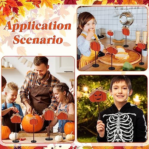 Thyle 3 Pcs Fall Pumpkin Decor, Wooden, Orange