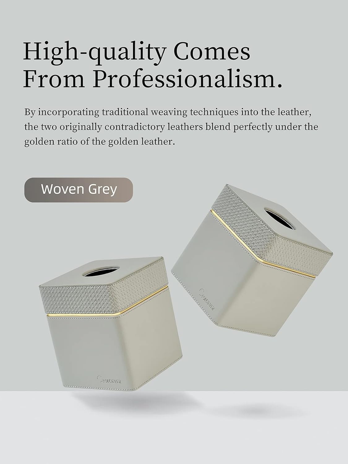Modern PU Leather Decorative Tissue Cube Holder Organizer / 1-woven Grey