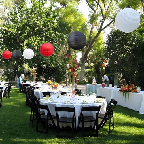 18Pcs Red Black White Paper Lanterns for Parties, 6” 8” 10” 12” Chinese Asian Hanging Round Paper Lanterns for Birthday Wedding Halloween Christmas Home Decor Party Decor