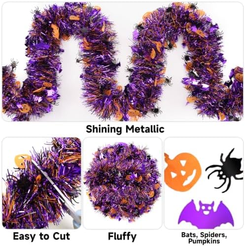 KINGLAKE Halloween Black Orange Purple Tinsel Garland 33 FT