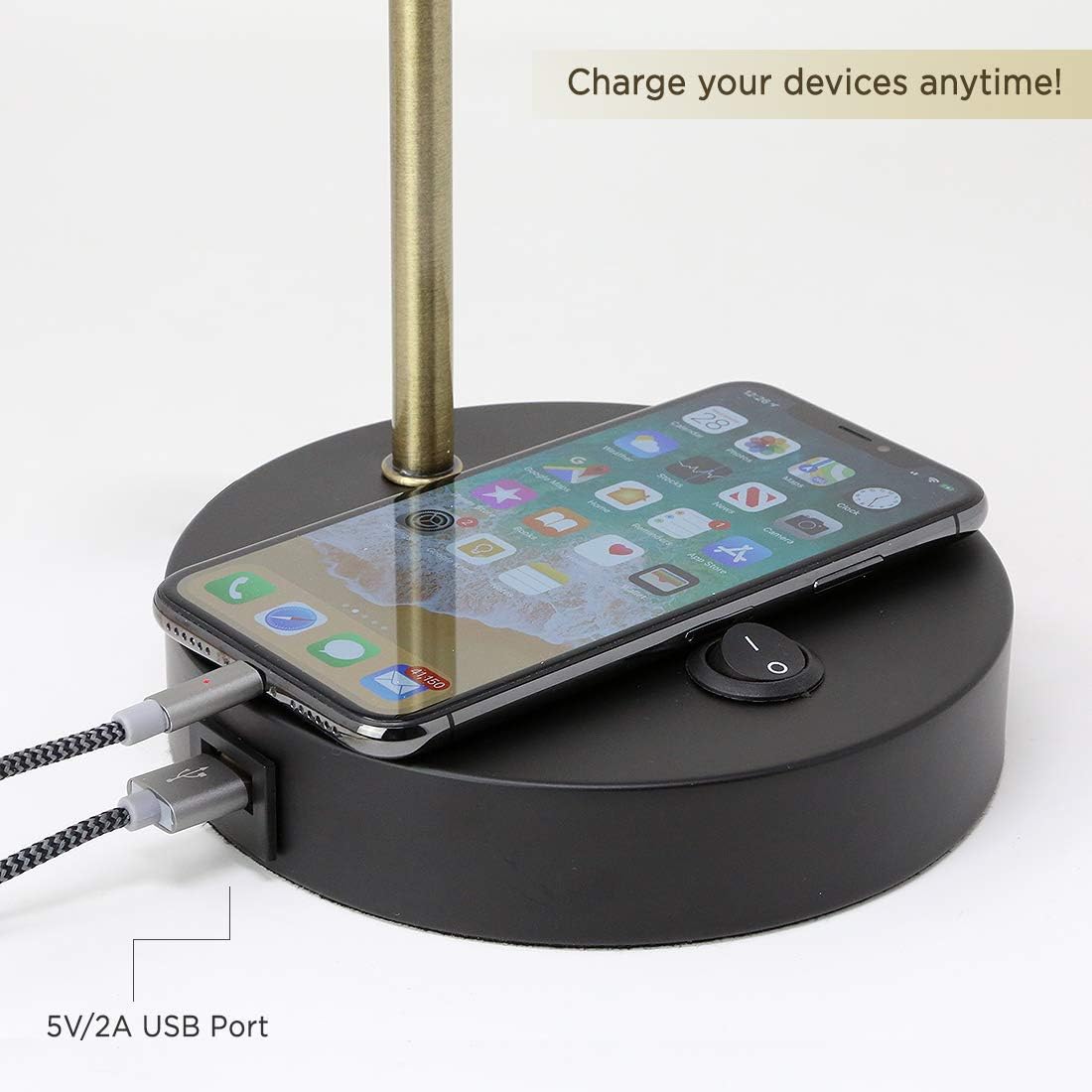 O’Bright LED Desk Lamp with USB Charging Port, Metal Lamp, Flexible Swivel Arms, Soft White LED Reading Light (3000K)