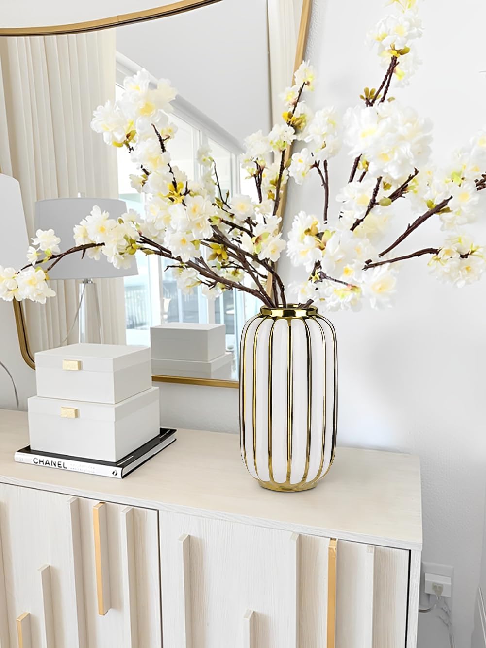 Gold Plated Lantern Ceramic Vase Home Decor Creative Design Porcelain / 11.02'' Tall-white