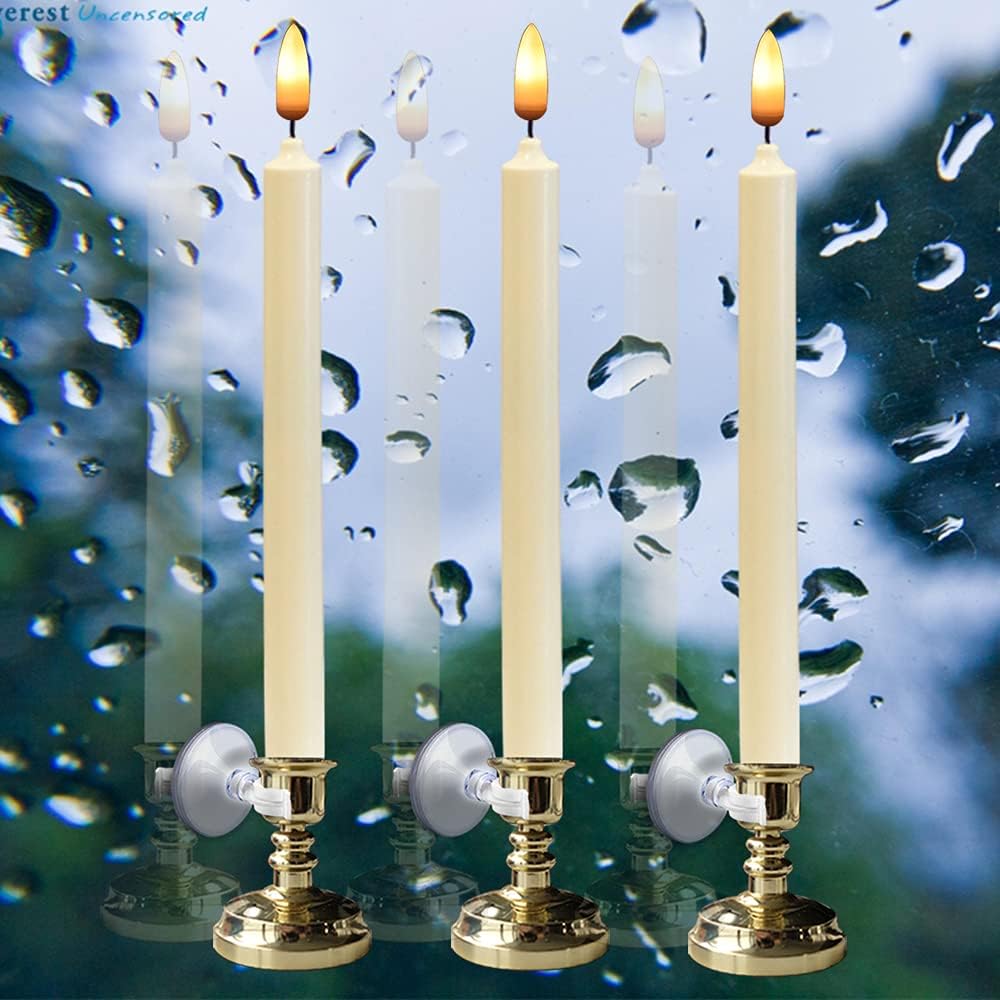 Wondise Flameless Window Candles with Timer & Remote, 10" Battery Operated | 3D Wick LED Flickering Window Candles for