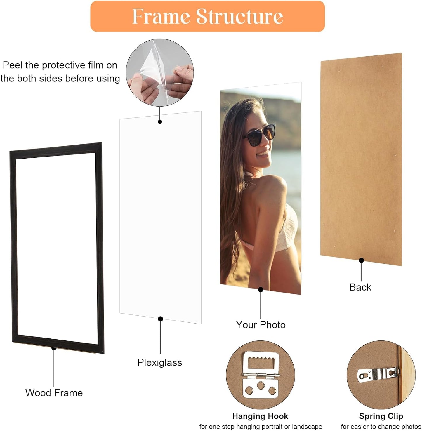 18x18 Wood Frame Black, Rustic Natural Wooden 18x18in Poster Picture Frame, Distressed 18 x 18inch Woodgrain Gallery