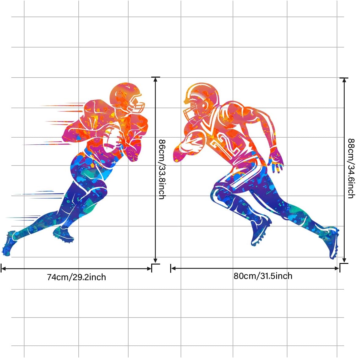 Colors Splash Football Player Wall Decals Creative Sports Player Silhouette Wall Stickers / Colorful