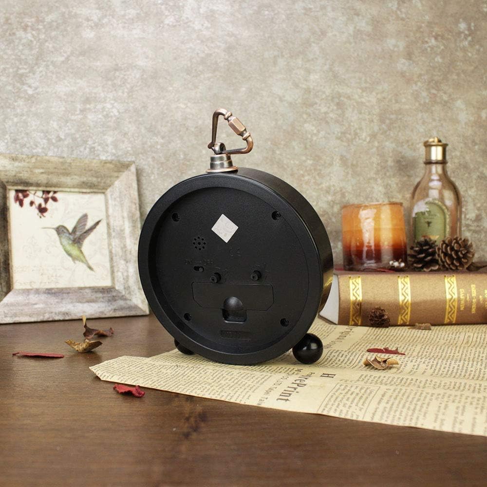 Maxspace 5.5 inch Black European Style Retro Silent Desk Alarm Clock Non-Ticking Whisper Battery Operated, HD Glass
