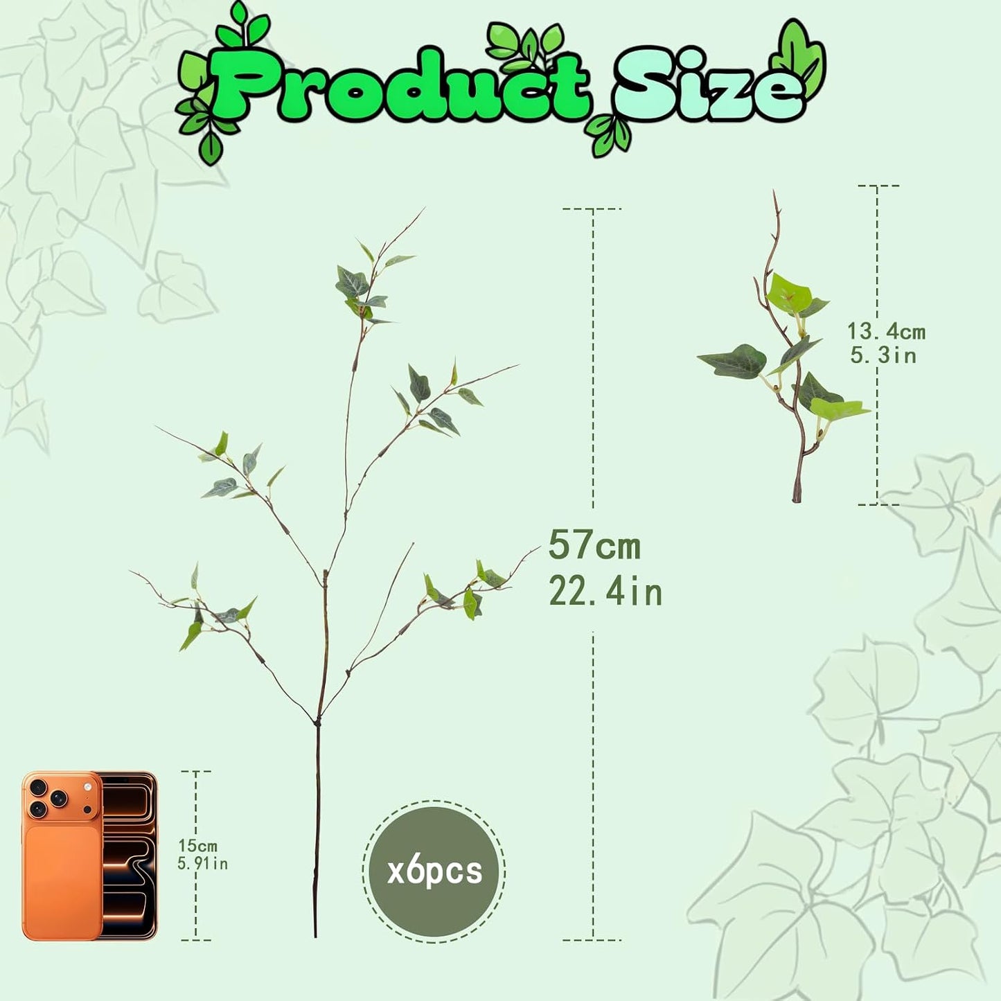Artificial Greenery Stems Artificial Branches / 20in-spl Gray White Green / 20 Inch / Set of 6