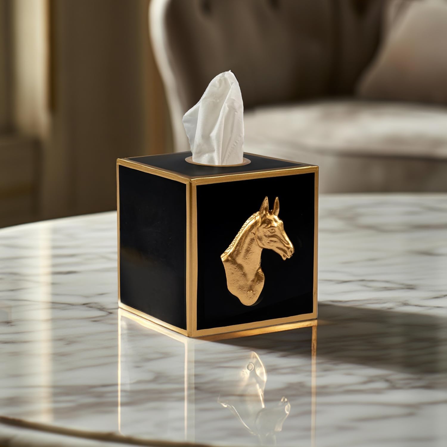 Jaye’s Studio Decorative Tissue Box Cover / Black Horse / Regency