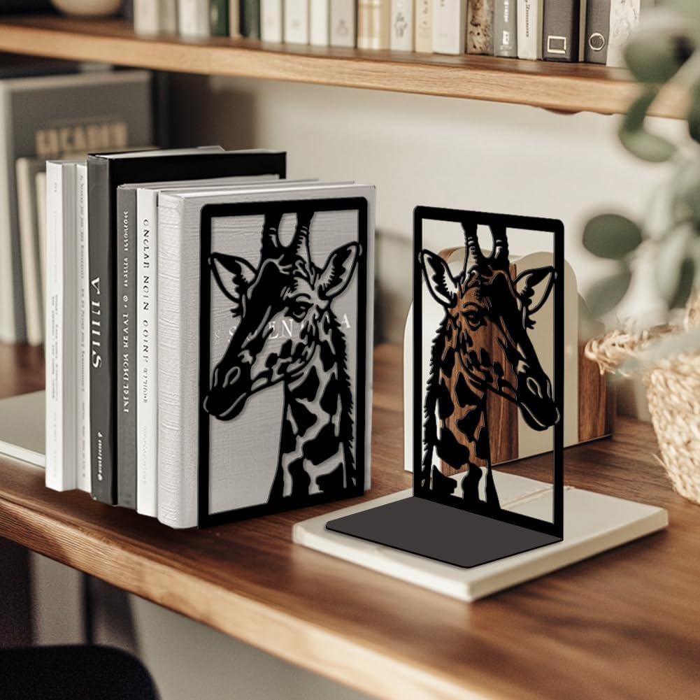 Metal Bookends / Modern Decorative Heavy Duty Study Book Ends Stoppers / Giraffe