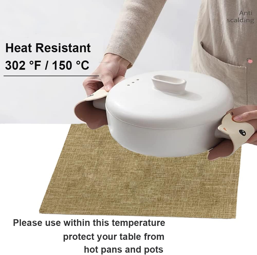 Weabetfu Cloth Placemats Set of 6 Heat Resistant Dining Table Placemmats | Cotton Linen Machine Washable Kitchen Table