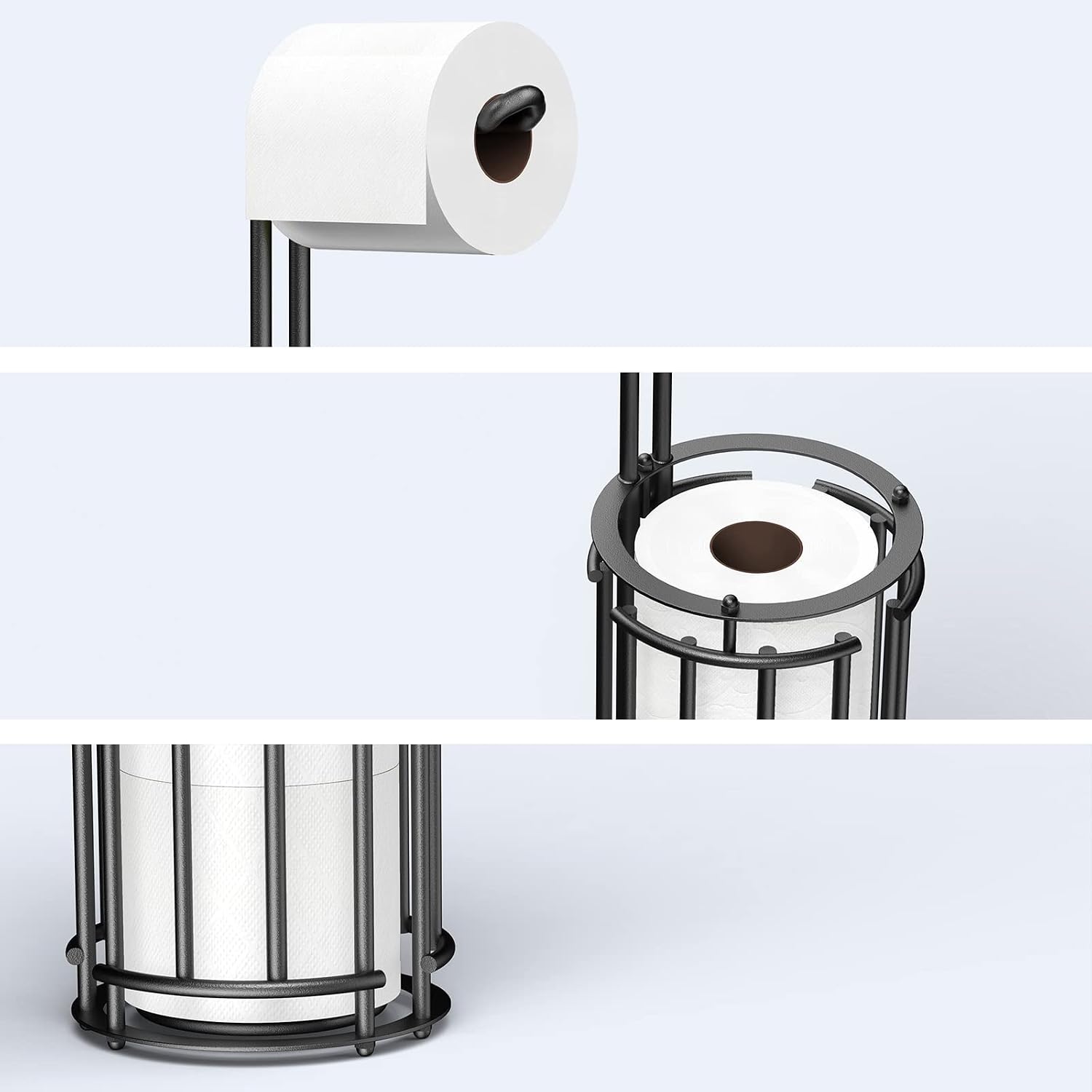 Meangood Toilet Paper Holder Stand and Tissue Paper Roll Dispenser for 4 Mega Rolls, Bathroom Free Standing Tissue Roll