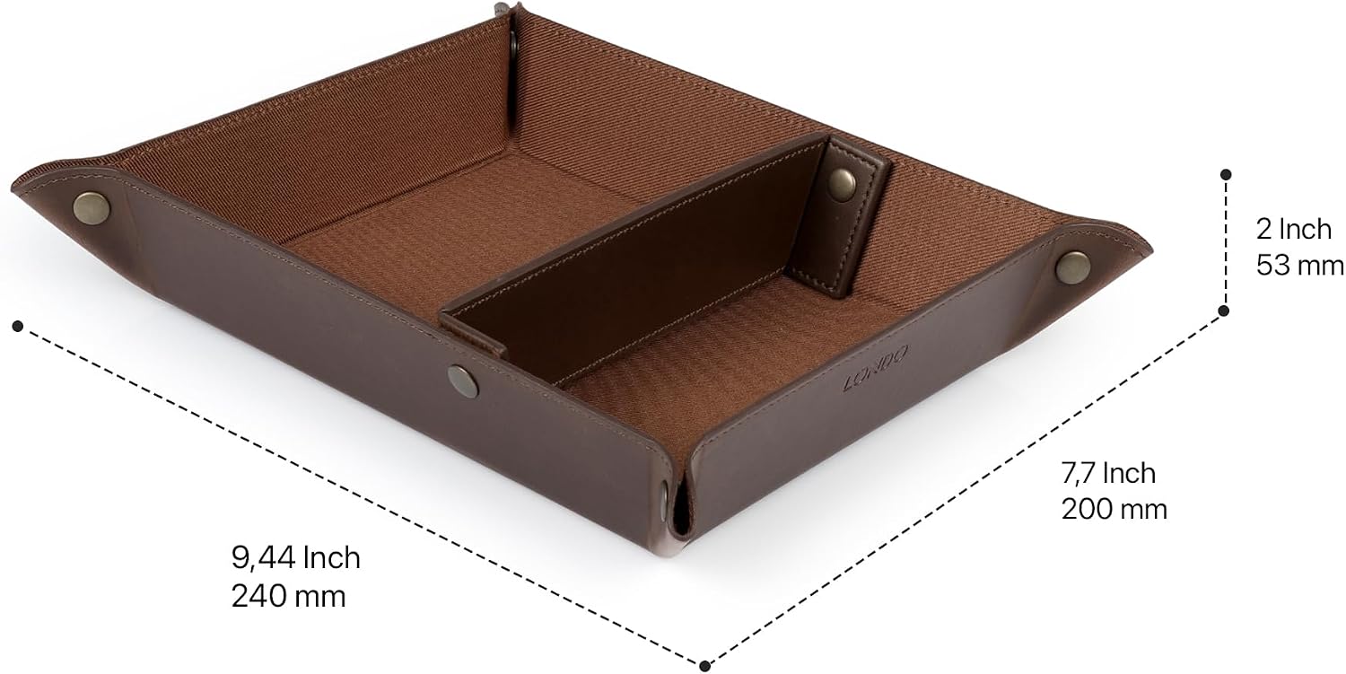 Londo PU Vegan Leather Valet Tray for Men — Catchall EDC for Keys, Wallet, Watch, AirPods — Nightstand & Entryway Tray