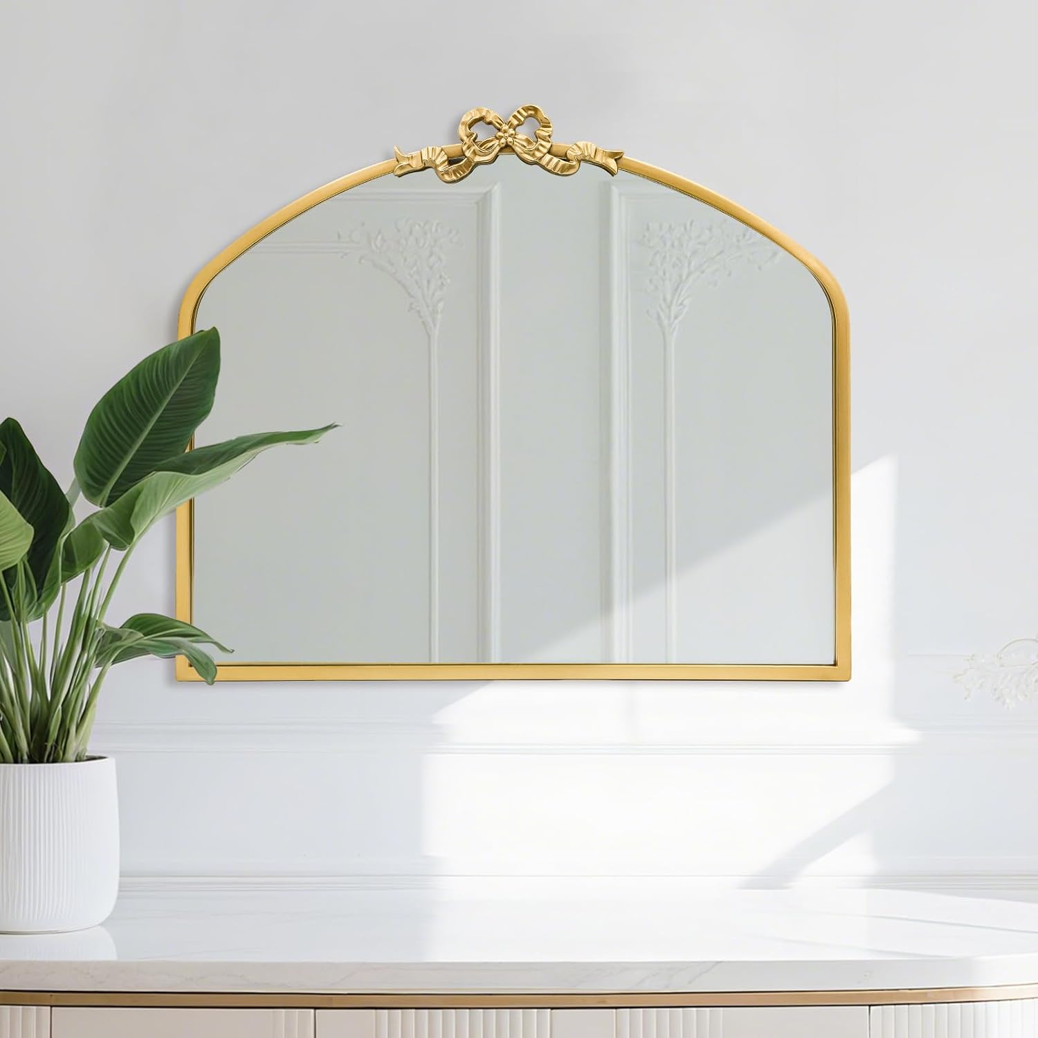 Metal Frame / Vintage Bow Mirror / Arched / 24"L x 28"W / Gold / 24 x 28