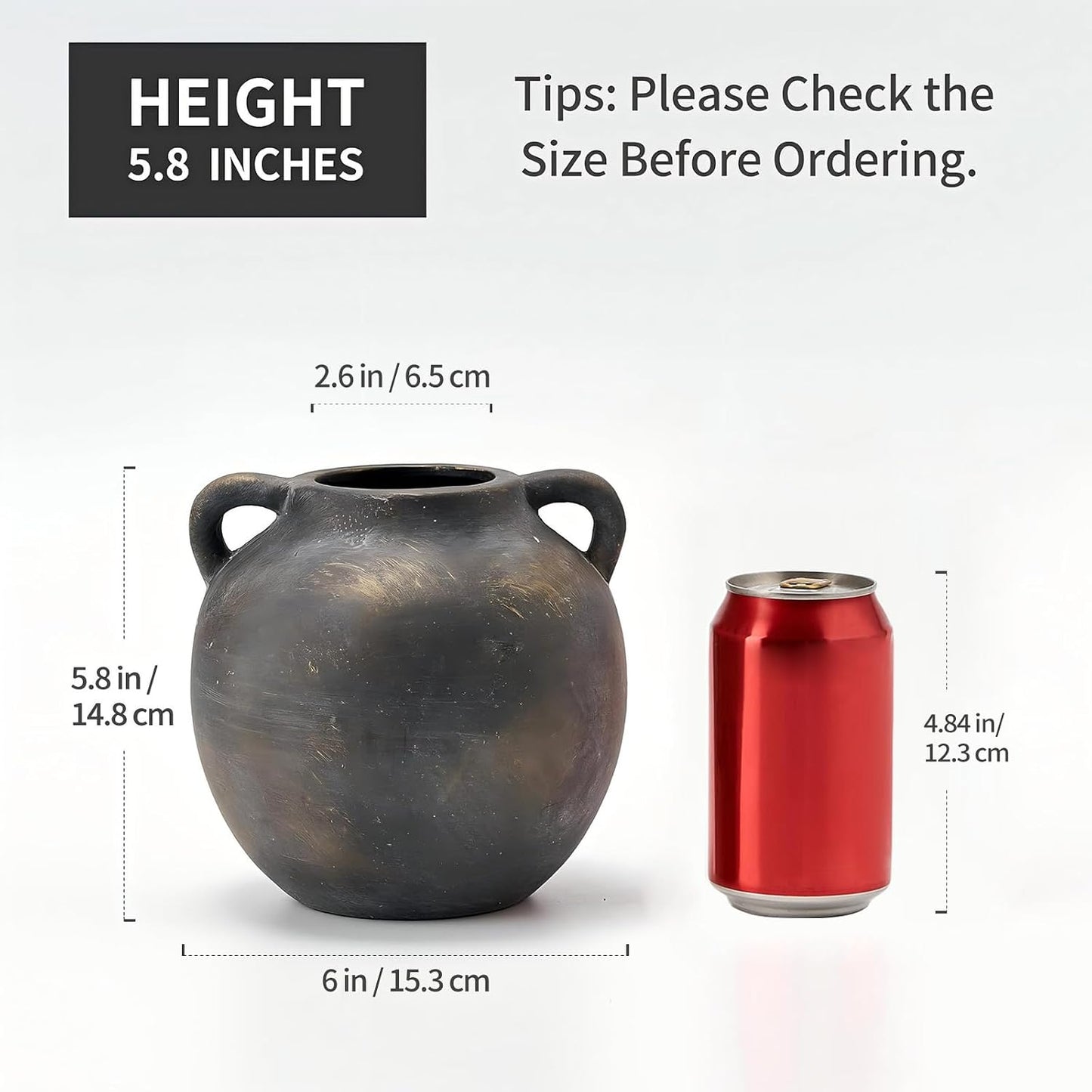 Ceramic Rustic Vase / Black Bronze-5.8 / 5.8 Inch